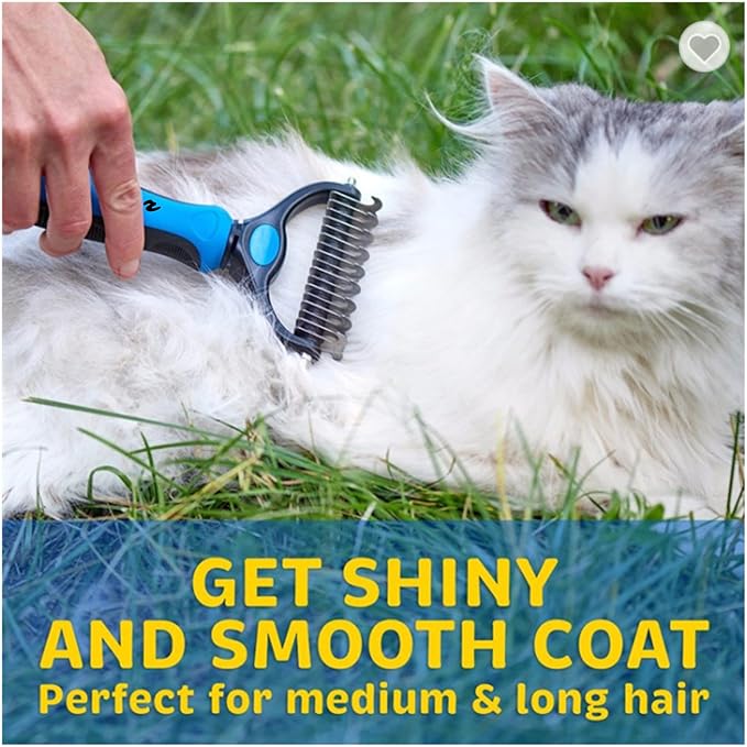 ANCHOR Pet Grooming Brush-Double Sided Shedding and Dematting Undercoat Rake Comb for Dogs and Cats, No More Nasty Shedding or Flying Hair (Blue), 1.0 Count