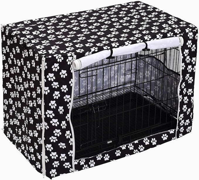 Pethiy Dog Crate Cover Durable Polyester Pet Kennel Cover Universal Fit for Wire Dog Crate - Fits Most 42 inch Dog Crates - Cover only-Black-42