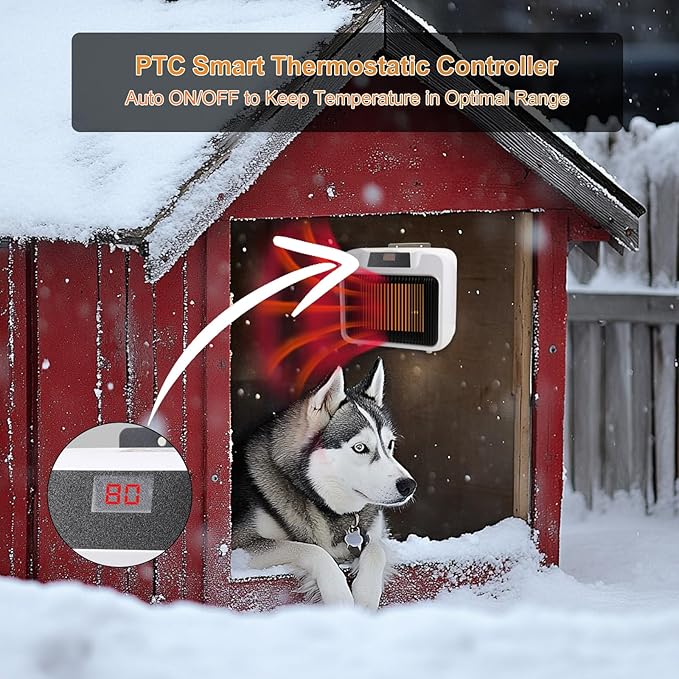 PETRFOH Dog House Heater with Smart Thermostat 300W/600W Chicken Coop Heater for Outdoor/Indoor Winter