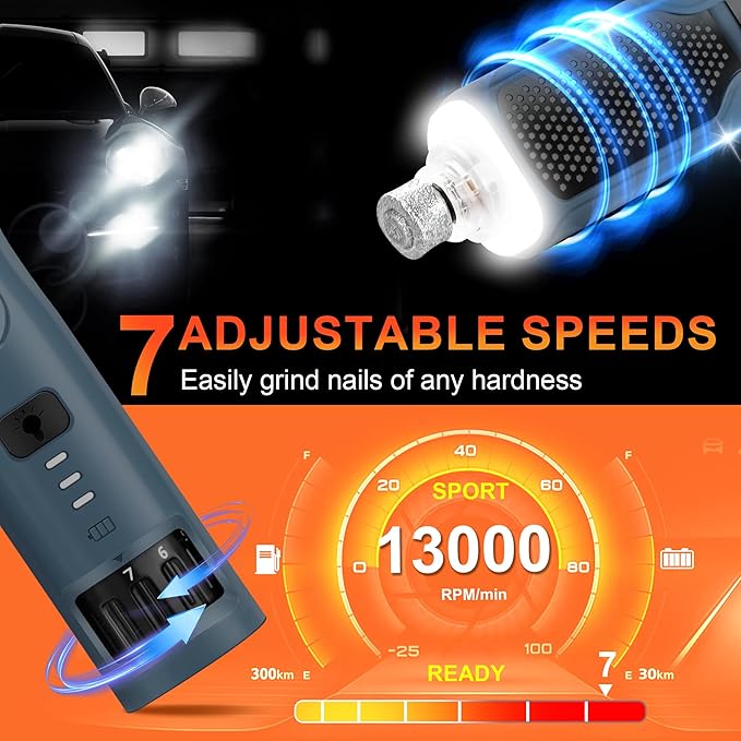 7-Speed 360° LED Strong Light Dog Nail Grinder Quiet Cat Nail Grinder Dog Nail Trimmers for Large Medium Small Dogs Cats Pets Claw Trimmer Quick Dog Nail Clipper