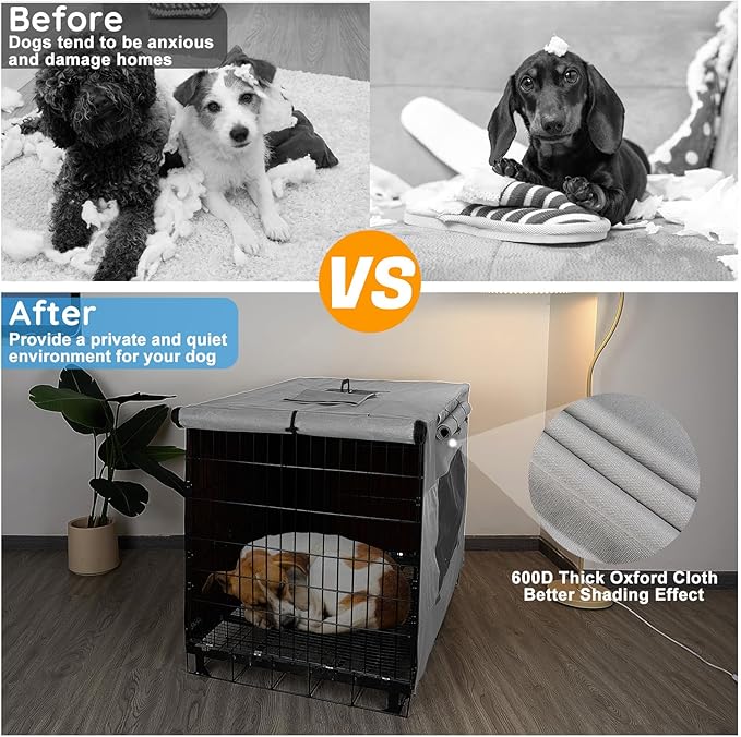 Dog Crate Cover 42 Inch Thickened Dog Kennel Cover Windproof Puppy Cage Cover with Mesh Windows on Both Sides Portable Crate Covers for Dogs Cages Fit for Indoor/Outdoor Use