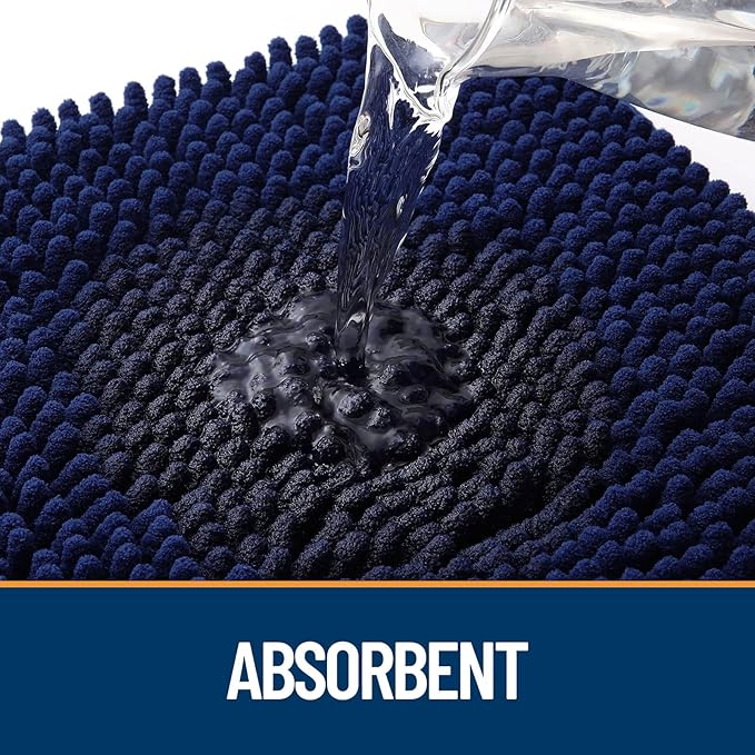 OLANLY Dog Door Mat for Muddy Paws 59x35, Absorbs Moisture and Dirt, Absorbent Non-Slip Washable Mat, Quick Dry Chenille, Mud Mat for Dogs, Entry Indoor Door Mat for Inside Floor, Navy Blue