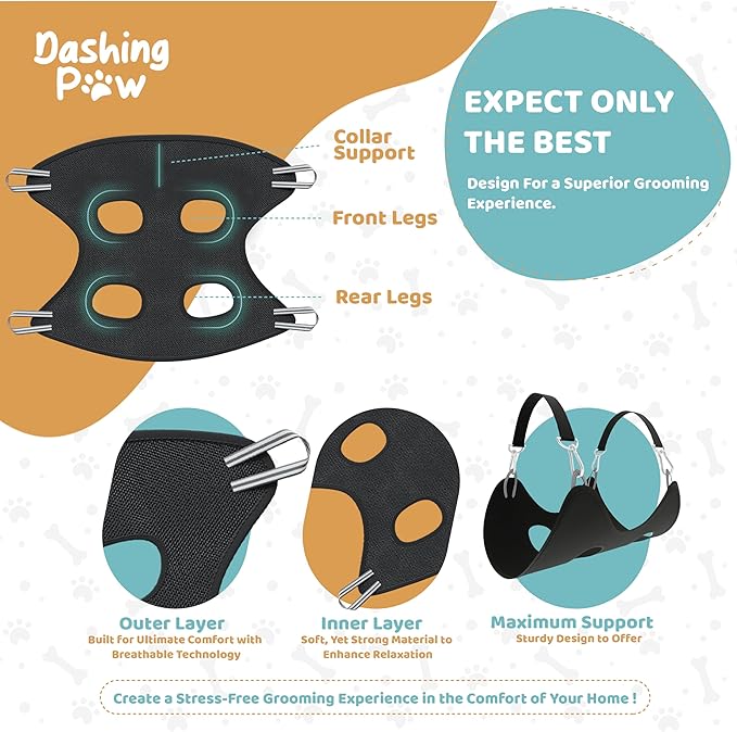 Dog Grooming Hammock – Sturdy & Safe Dog Hammock for Grooming with Durable Carabiner Clips & Straps – Soft, Comforting Dog Grooming Harness – Pet Grooming Hammock + Nail Trimmer for Large Dogs