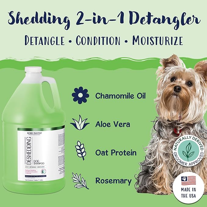 Deshedding Dog Shampoo & Conditioner, 2-in-1, Naturally Derived, Tear-Free, Salt-Free, Paraben-Free, pH-Balanced, Detangles, Conditions, Reduces Shedding, Pear Scent 1 Gallon (4 Pack) 10:1 Concentrate