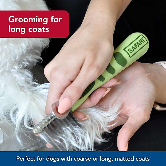 Coastal Pet Safari Dog De-Matting Comb - Serrated Stainless Steel Grooming Tool for Dogs with Medium to Long Hair - Keeps Coats Smooth & Soft - One Size