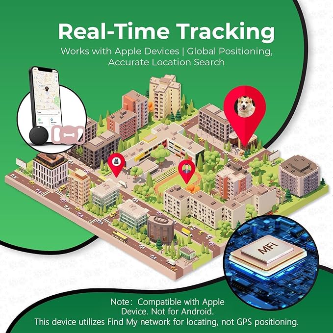 Smart Pet Tracker, Dog Tracker with Black Collar Holder, Smart Tag for Seamless Location Tracking, No Monthly Fee, MFi Certificated, Work with Find My, No GPS Tracker, iOS Only(Pink)