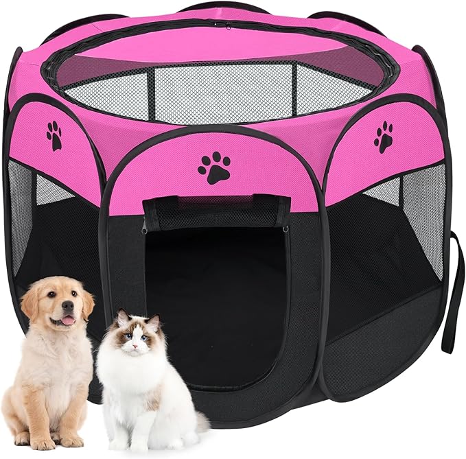 Pet Cat Playpen for Indoor Cats Enclosed, Portable Foldable Dog Playpen Outdoor with Zipper Top Cover Door for Dogs, Cats, Small Animals