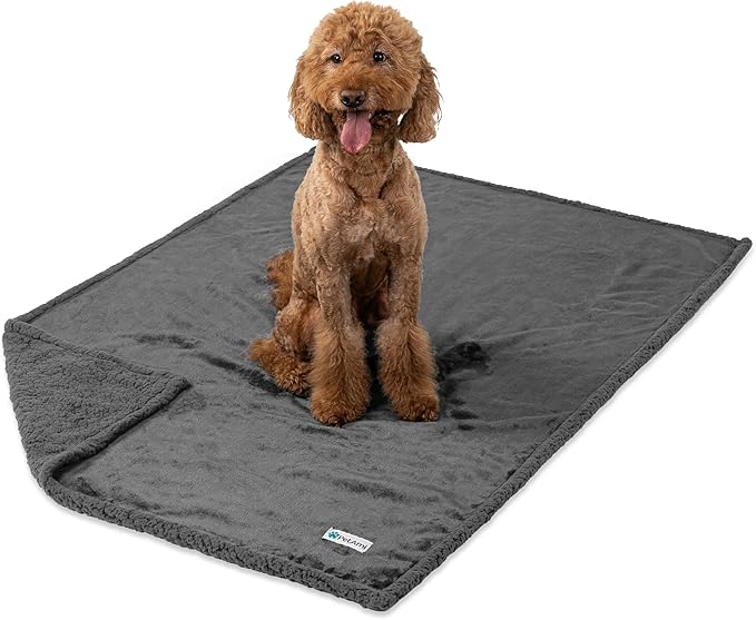 PetAmi Waterproof Dog Blanket for Bed, XL Dog Pet Blanket Couch Cover Protector, Sherpa Fleece Leakproof Blanket for Crate Kennel Sofa Furniture Queen Bed Protection Reversible Soft 90x90 Grey Grey