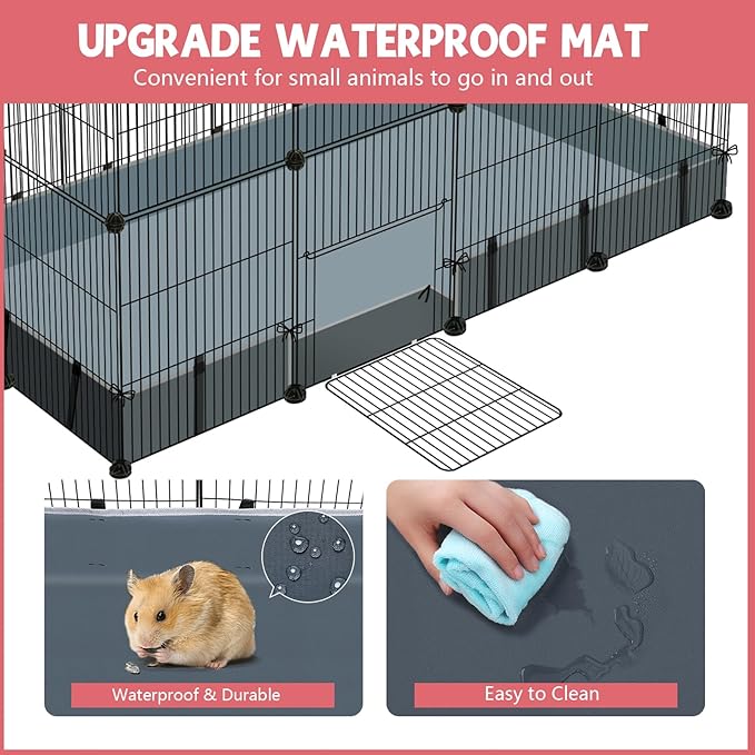 32 Panels Small Animal Playpen,Pet Playpen with Waterproof Mat,C&C Cage for Guinea Pigs, Play Pen for Rabbit and Chicken,Bunny Pen