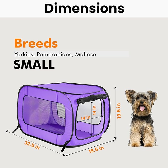Beatrice Home Fashions Portable, Collapsible, Pop Up Kennel Travel Cat and Dog Crate, 32.5" L x 19.5" W x 19.5" H, Purple