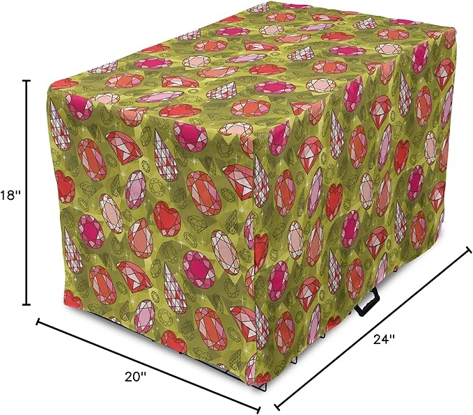 Ambesonne Diamond Dog Crate Cover, Rhythmic Heart Shaped Drop Formed Print Polygonal Gemstone Backdrop, Easy to Use Pet Kennel Cover for Cats & Medium Dogs, 24 Inch, Yellow Green Multicolor