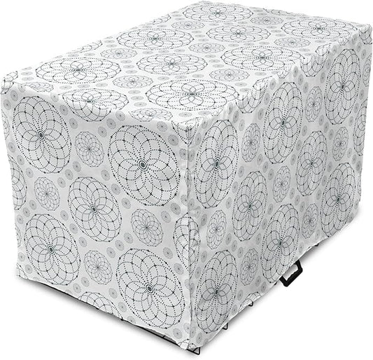 Ambesonne Sacred Geometry Dog Crate Cover, Circular Formations with Dots Flower Like Elements Design Print, Easy to Use Pet Kennel Cover for Small Dogs Puppies Kittens, 22 Inch, Dark Petrol Blue White