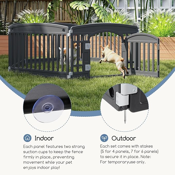 Plastic Dog Playpen | 6-Panel 24" Safe & Secure Indoor/Outdoor Pet Fence | Folding & Portable | 35 x 35 x 24IN, Ideal for Small to Medium Dogs | Easy to Clean （Black）
