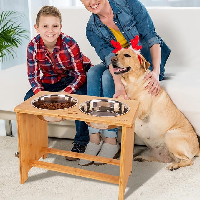 HTB Elevated Dog Bowls,Raised Dog Bowl Stand with 2 Stainless Steel Bowls,Elevated Raised DogBowls for Large Medium Small Sized Dogs