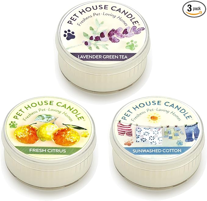One Fur All Pet House Mini Candles for Pet Odor Made with Natural Soy Wax, Plant Based, Dog and Cat Friendly Scented Candles, Variety Pack of 3