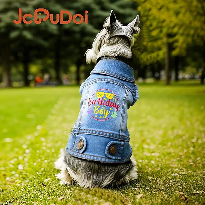 Birthday Gift Boy Dog Jeans Jacket Denim Pet Coat for Puppy Small Dogs Classic Overalls Male Cat Costumes Washed Vest Clothes Outfit T-Shirts (Large)