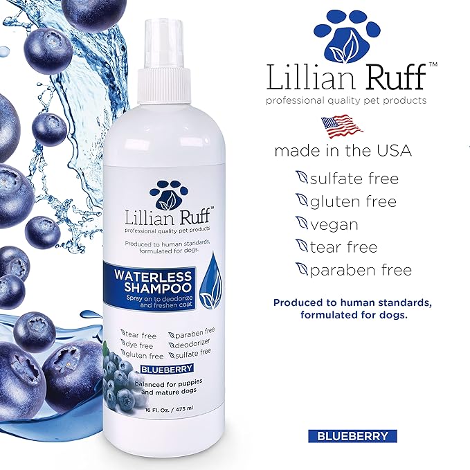 Lillian Ruff Berry Blue Brightening Face & Body Conditioner + Waterless Blueberry Shampoo for Dogs & Cats - Tear Free Blueberry Set- Hydrate Dry Skin, Add Shine & Luster to Coats - Made in USA