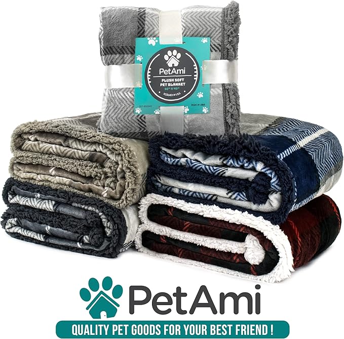 PetAmi Dog Blanket for Bed, XL Pet Blanket Large Dogs, Fleece Furniture Couch Cover Protector Sofa Car Crate Kennel, Soft Sherpa Cat Throw Plush Reversible Washable, Twin 60x80 Checker Red