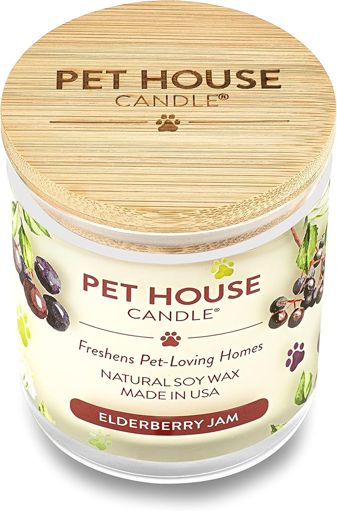 One Fur All Pet House Candle - Plant-Based/Soy, Long Lasting, Pet Odor Eliminating Scented Candle - Elderberry Jam