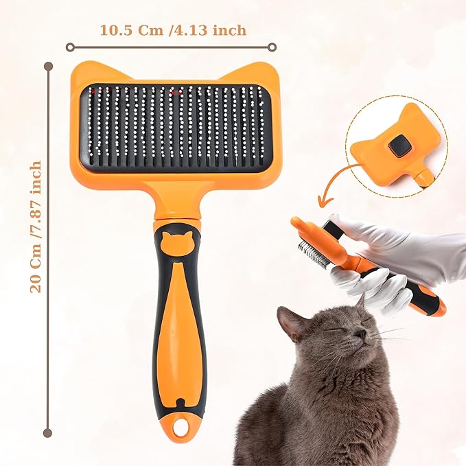 Cat Brush with One-Click Release – This versatile dog brush for shedding and massaging is the perfect pet grooming tool for indoor cats and dogs, suitable for pets of all hair types.