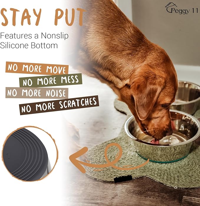 PEGGY11 Deep Stainless Steel Anti-Slip Dog Bowls - Single Pack, 6 Cups