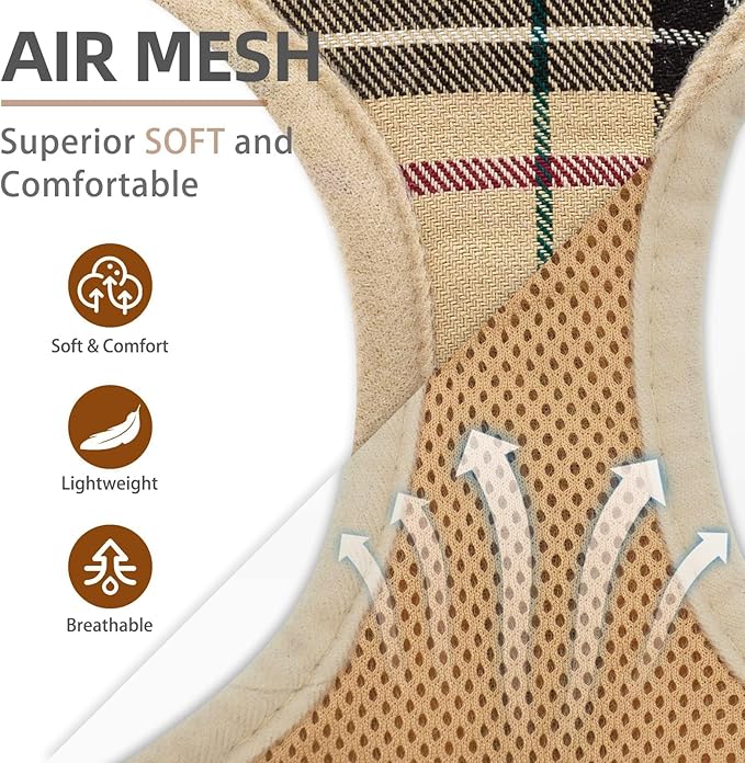 PUPTECK Soft Mesh Dog Harness and Leash Set Pet Puppy Cat Comfort Padded Vest No Pull Harnesses, Beige, S