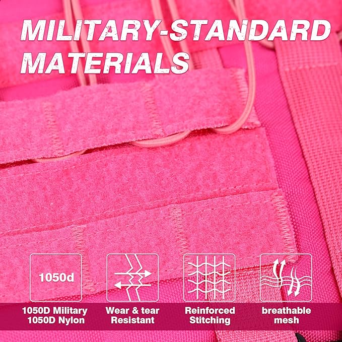 No Pull Tactical Dog Harness for Large Dogs, Escape Proof Molle Dog Vest Harness and Leash Set, Adjustable Military Service Dog Harness with Handle for Medium Large Dogs(L, Pink)