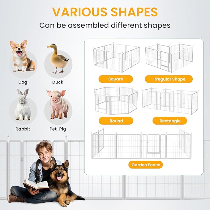 Dog Playpen 40 Inch 16 Panels, Ideal Dog Fence for Small/Medium/Large Dogs Indoor & Outdoor Bliss, Perfect Dog Pen for Camping, Yard, RV, Garden Fence, White