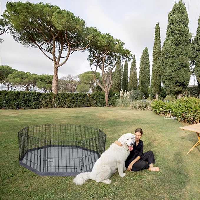 PETIME Foldable Metal Dog Exercise Pen/Pet Puppy Playpen Kennels Yard Fence Indoor/Outdoor 8 Panel 24" W x 36" H with Bottom Pad (with Bottom pad, 8 Panels 36" H)