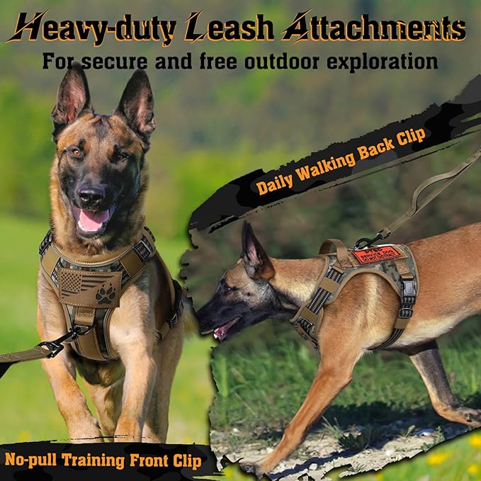 rabbitgoo Dog Harness for Large Dogs No Pull, Tactical Service Dog Vest with Molle and Control Handle, Adjustable and Reflective Military Pet Harness for Easy Walking and Training, Desert camo, L