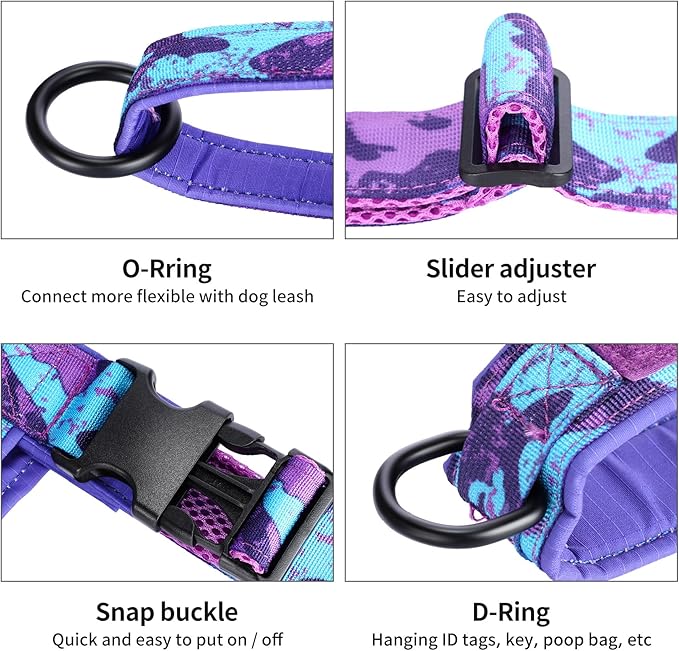 Annchwool No Pull Dog Harness with Soft Padded Handle,Escape Proof and Quick Fit to Adjust Dog Harness,Easy for Training Walking for Small & Medium and Large Dog(Camo Purple,S)