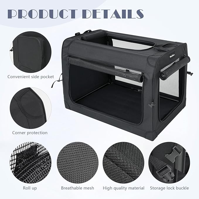 Collapsible Dog Crates for Medium/Large Dogs, 3-Door Soft-Sided Pet Crate with Durable Mesh Windows, Portable Foldable Travel Kennel for Indoor, Outdoor & Car Use