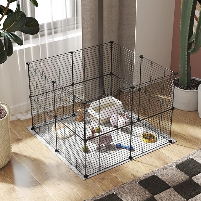 C&AHOME Pet Playpen, Small Animals Supplies, 16 Panels Exercise Playpens Cage, C Grids Portable Yard Fence Indoor, Ideal for Guinea Pigs, Pet Products, DIY Metal Yard Fence, 12" × 15" Black UPPM3416B