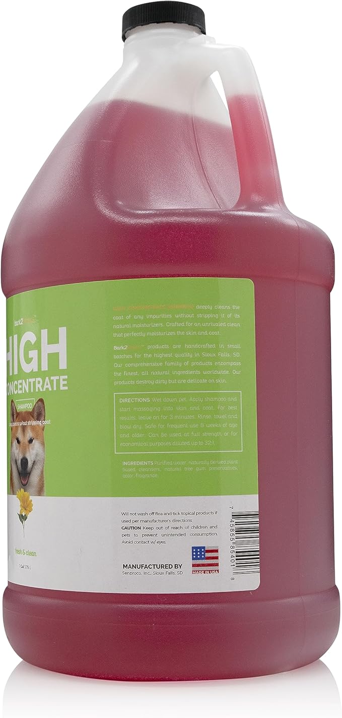Bark2Basics High Concentrate Dog Shampoo, 1 Gallon - All Natural Ingredients, Deep Cleaning, 32:1 Concentration, Fresh Scent, Moisturizing, Super Concentrated