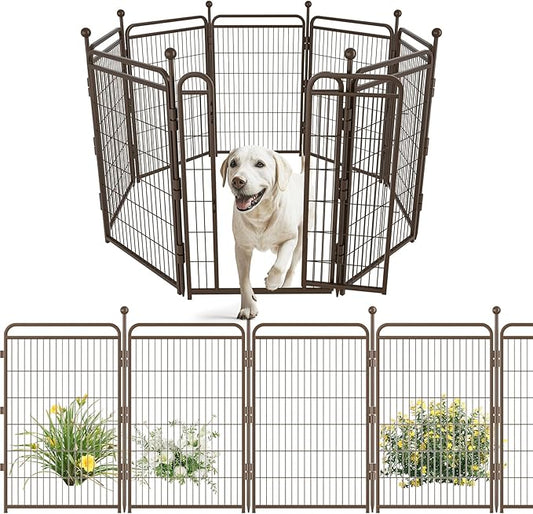 Gardner Pet Dog Playpens, 40" H 8 Panels Dog Pen Outdoor/Indoor Dog Fence Exercise Pen for Small/Medium/Large Dogs, Foldable Pet Play Yard Gate with Gravity Automatic Lock, Pet Playpen, Brown