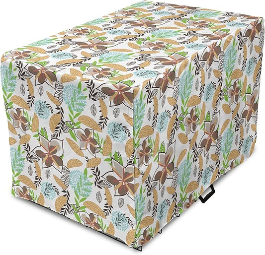 Lunarable Paint Dog Crate Cover, Leaf Petals Flourish Summer Florets Dahlia Romantic Girls, Easy to Use Pet Kennel Cover for Medium Large Dogs, 42 Inch, Sand Brown Pale Blue
