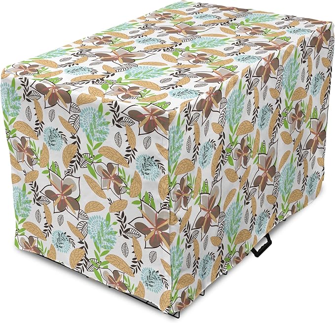 Lunarable Paint Dog Crate Cover, Leaf Petals Flourish Summer Florets Dahlia Romantic Girls, Easy to Use Pet Kennel Cover for Small Dogs Puppies Kittens, 18 Inch, Sand Brown Pale Blue