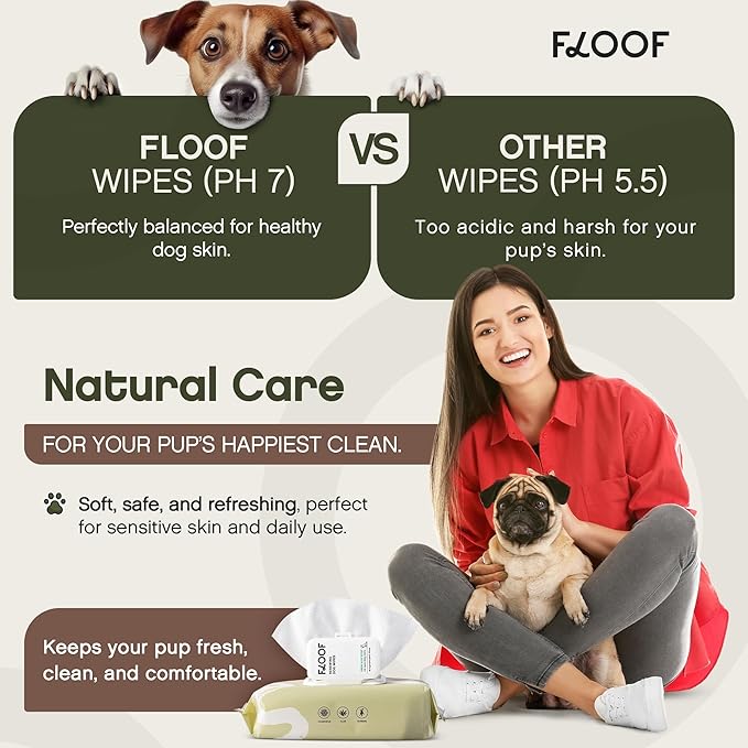 Floof Hypoallergenic Dog Wipes – Natural Aloe Grooming Wipes for Paws Face Ears Eyes & Bum – Vet-Formulated Extra Thick Safe for Puppies & Adult Dogs – 288 Count