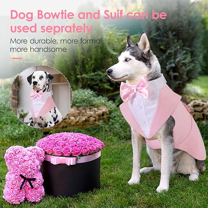 AOFITEE Dog Tuxedo Formal Dog Suit and Bandana Set, Gentle Dogs Wedding Party Suit Bow Tie Shirt, Tuxedo for Small Dogs Costume Outfit with Detachable Bowtie Collar for Christmas Halloween Dress Up