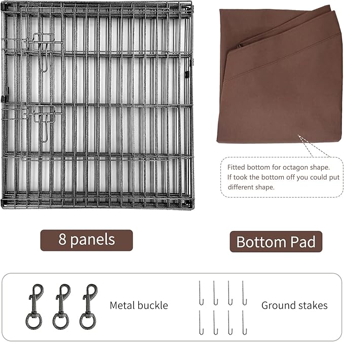 NEZUC Foldable Metal Dog Exercise Playpen Gate Fence Dog Crate 8 Panels 36 Inch Height Puppy Kennels with Bottom Pad for Animals Outdoor Indoor (with Bottom pad, 8 Panels 36" H)