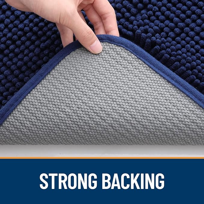 OLANLY Dog Door Mat for Muddy Paws 59x35, Absorbs Moisture and Dirt, Absorbent Non-Slip Washable Mat, Quick Dry Chenille, Mud Mat for Dogs, Entry Indoor Door Mat for Inside Floor, Navy Blue