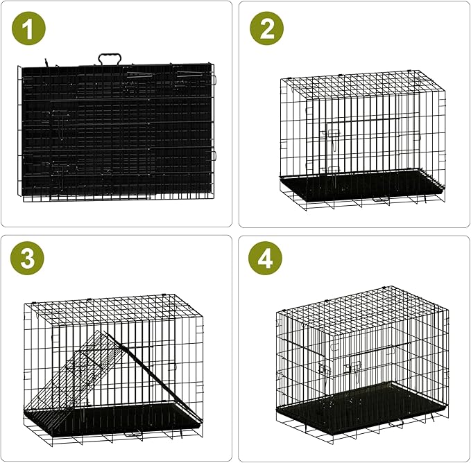 New Enhanced Double Door Dog Crate, Portable Wire Dog Crate with Tray and Divider, Pet Crate for Small Dogs, Indoor and Outdoor Pet Pen, 42" L x 28" W x 30" H Collapsible Kennel