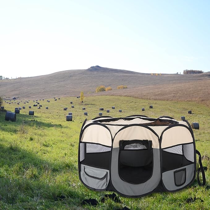 Pet Cat Playpen for Indoor Cats,Portable Pet Dog Playpen,Puppy Small Dog Cat Tent Crates Cage,29x29x16,Grey/Beige,1Pack