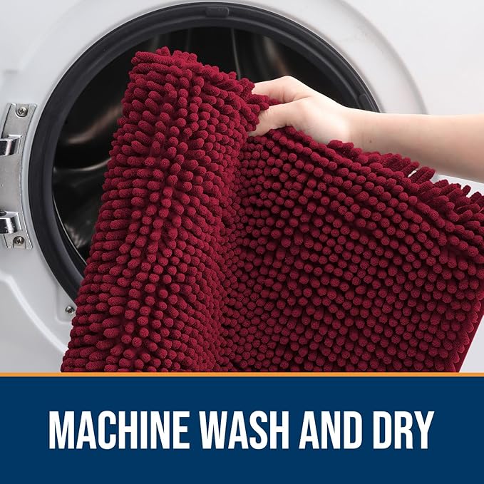 OLANLY Dog Door Mat for Muddy Paws 59x24, Absorbs Moisture and Dirt, Absorbent Non-Slip Washable Mat, Quick Dry Chenille, Mud Mat for Dogs, Entry Indoor Door Mat for Inside Floor, Burgundy