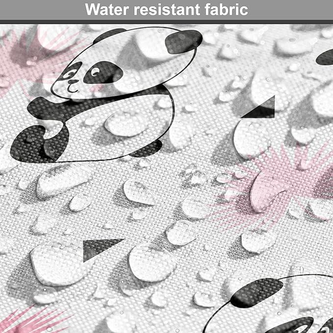 Lunarable Panda Dog Crate Cover, Cartoon Style Bear Drawings Pinkish Foliage Leaves Chinese, Easy to Use Pet Kennel Cover for Medium Large Dogs, 48 Inch, Pale Pink Rose Black