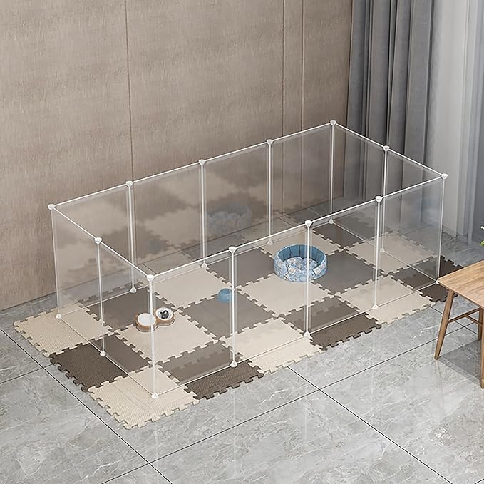 Pet Transparent Playpen Clear Pet Fence Indoor Outdoor Portable Plastic Yard Fence Tent for Small Animals Rabbits Puppy Kennel Cage (12 Panels)