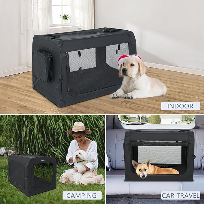 Collapsible Dog Crates for Small Dogs, 3-Door Soft-Sided Pet Crate with Durable Mesh Windows, Portable Foldable Travel Kennel for Indoor, Outdoor & Car Use