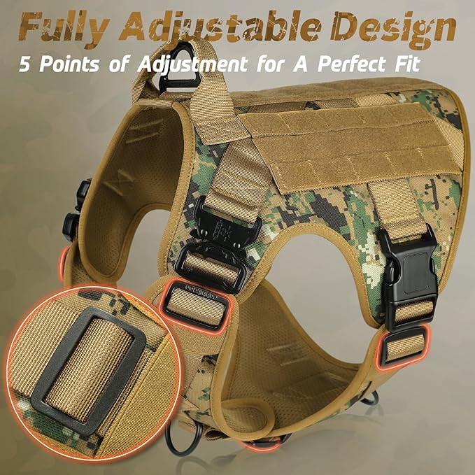 rabbitgoo Tactical Dog Harness for Large Dogs, Heavy Duty Dog Harness with Handle, No-Pull Service Dog Large Breed, Adjustable Military Dog Vest Harness for Training Hunting Walking, Brown Camo, M