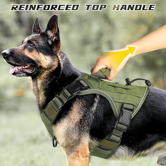WINGOIN Green Harness with Handle Tactical Dog Harness Vest for Large Medium Dogs No Pull Adjustable Reflective K9 Military Dog Vest Harnesses for Walking, Hiking, Training(M)