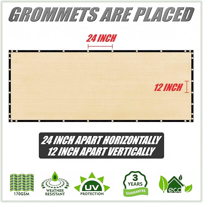 ColourTree 9' x 14' Beige Custom Size Shade Cloth with Grommets - 90% Sunblock, Durable Mesh Fabric Tarp for Dog Kennel Cover, Fence Privacy Screen, Greenhouse, Chicken Coop & Pet Playpen